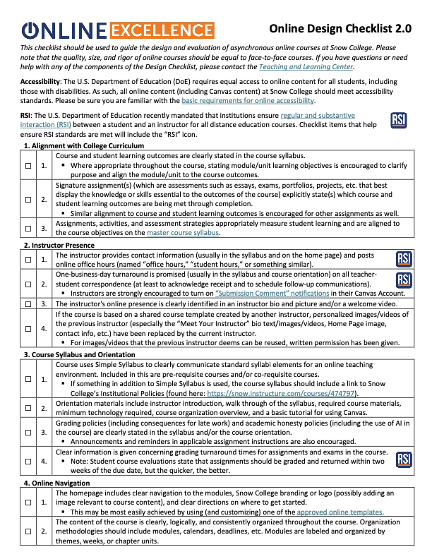 Course Design Checklist
